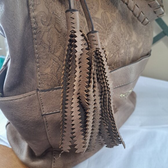 Darcy Marks London Tooled Floral Light Brown Large Leather Handbag Tote Bag - Picture 14 of 15